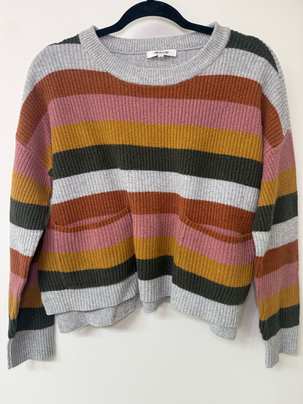 Madewell Striped Crewneck Sweater in Pink, Mustard & Olive Women’s Size Medium